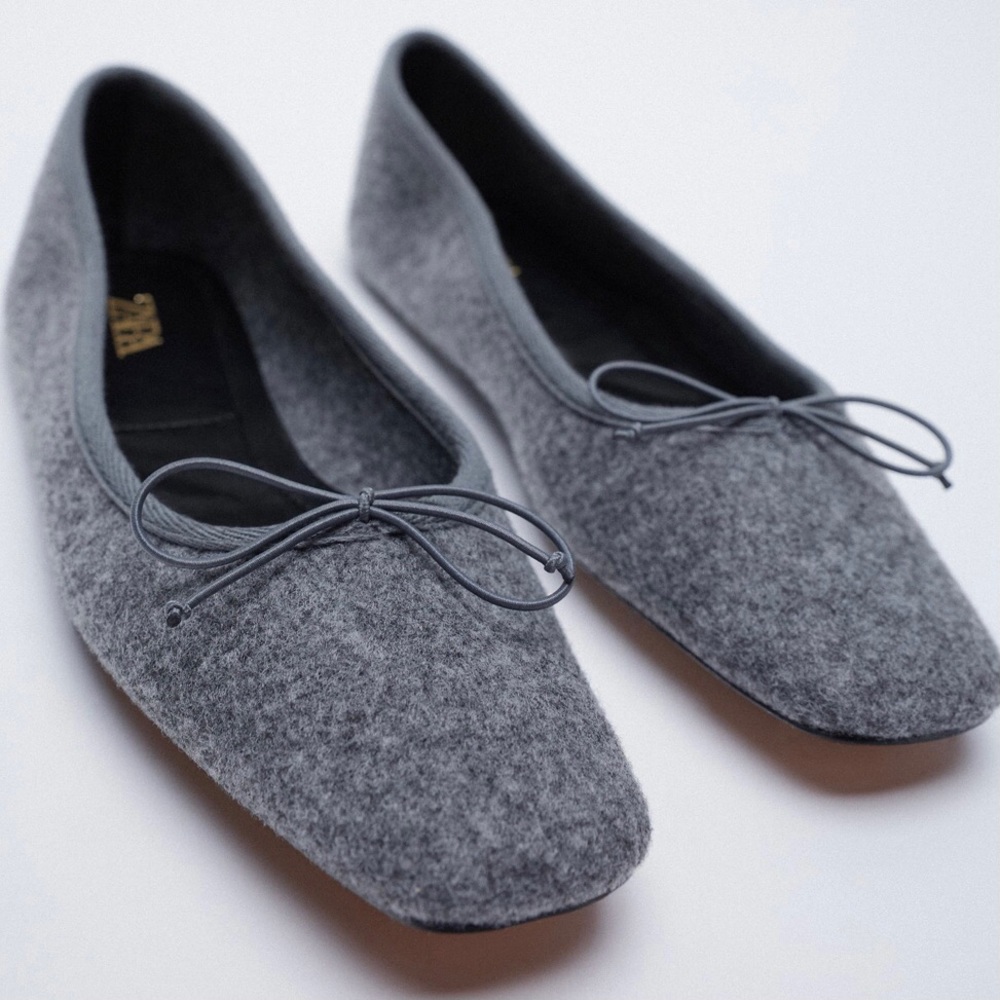 Zara Felt Ballet Flats - Gray - 39